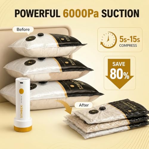 Vacuum Storage Bags with Electric Pump, Travel Vacuum Bags with USB-C Pump, Vacuum Seal Bags for Clothing Travel, Compression Sacks for Suitcase Packing, Reusable Space Saver Bags (16 Pack)