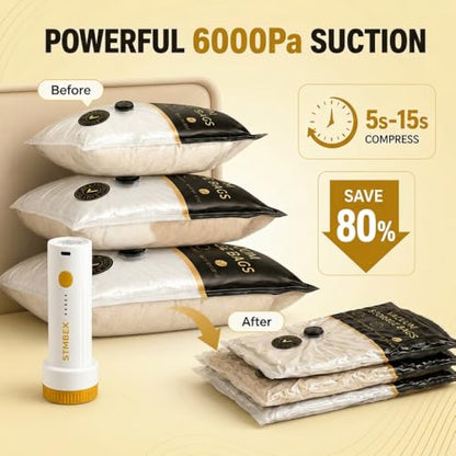 Vacuum Storage Bags with Electric Pump, Travel Vacuum Bags with USB-C Pump, Vacuum Seal Bags for Clothing Travel, Compression Sacks for Suitcase Packing, Reusable Space Saver Bags (16 Pack)