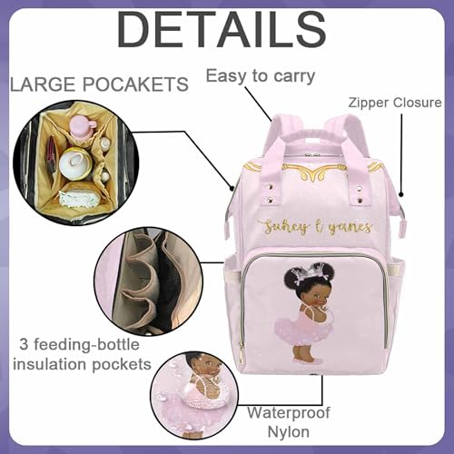 Personalized Afro Princess Diaper Bag Backpack for Mom Custom Name Nappy Bag Casual Travel Daypack Customized Newborn Gift Pink - color: 230112-11