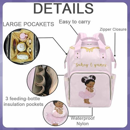 Personalized Afro Princess Diaper Bag Backpack for Mom Custom Name Nappy Bag Casual Travel Daypack Customized Newborn Gift Pink - color: 230112-11