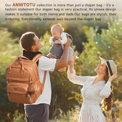 ANWTOTU Leather Baby Diaper Bags with Changing Station,Extra large Capacity Baby Diaper Bag Backpack,Waterproof Baby Essentials(Brown) - color: Upgraded-brown