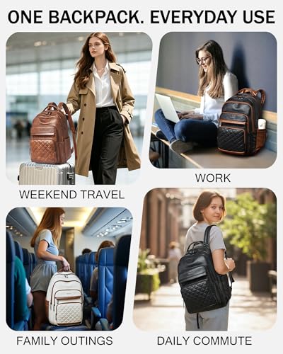 Bluome Work Backpack for Women Men, Laptop Vegan Leather Backpack Purse with 15.6–17 Inch Laptop, Multi-Pocket Bookbag for Office Travel Gym Weekend Overnight Bag, Black&Brown - color: Black&brown