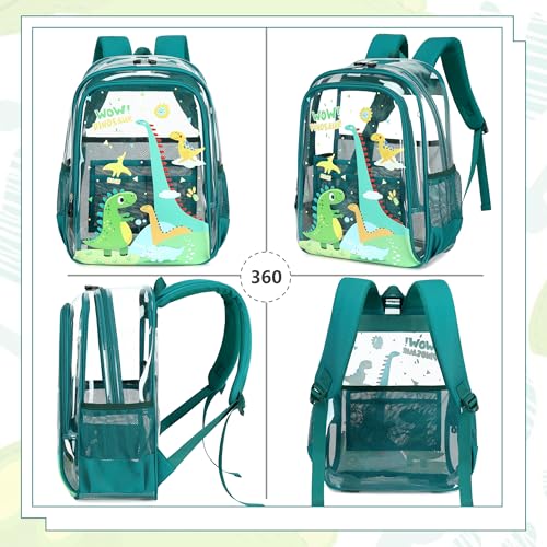AO ALI VICTORY Clear Backpack for School,PVC Transparent Kids Bookbag for Girls Boys Cute Toddler Back Pack Kindergarten Elementary Schoolbag Stadium Approved See Through Backpacks,Green Dinosaur - color: Green Dinosaur