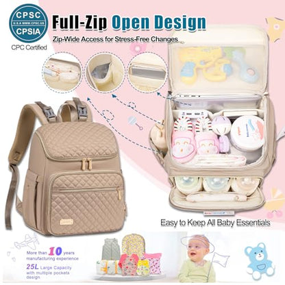 Weitars Diaper Bag Backpack Large Baby Diaper Bag with Changing Pad Travel Diaper Backpack,Baby Bag for Boys Girls,Stroller Straps,5 Insulated Pockets (Khaki) - color: Khaki