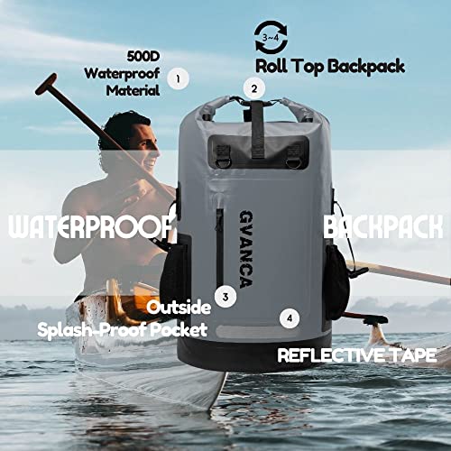 Waterproof Roll Top Kayak Dry Backpack, Floating Outdoor Dry Sack Boating Sailing Canoeing Rafting Fishing Camping 55L Grey - color: Grey, size: 55L
