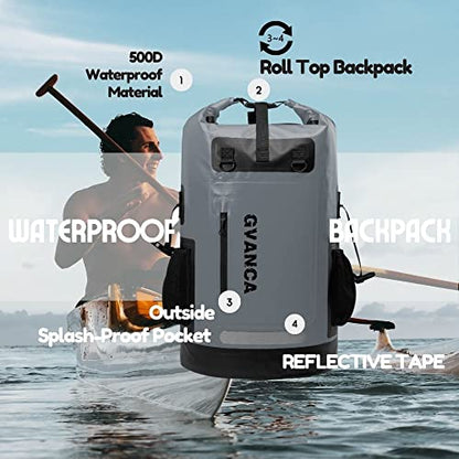 Waterproof Roll Top Kayak Dry Backpack, Floating Outdoor Dry Sack Boating Sailing Canoeing Rafting Fishing Camping 55L Grey - color: Grey, size: 55L