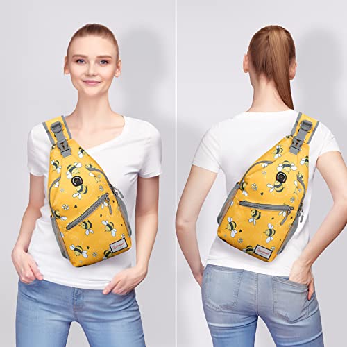 ZOMAKE Sling Bag,Small Crossbody Sling Backpack,Water Resistant Shoulder Daypack for Travel,Anti Thief Chest Bag for Hiking(Bee Yellow) - color: Bee Yellow