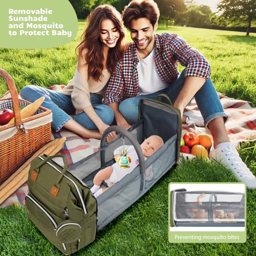 Diaper Bag Backpack for New Parents, Large Capacity Baby Travel Bag with Bottle Holders, Multiple Compartments (Green) - color: Green