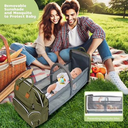 Diaper Bag Backpack for New Parents, Large Capacity Baby Travel Bag with Bottle Holders, Multiple Compartments (Green) - color: Green