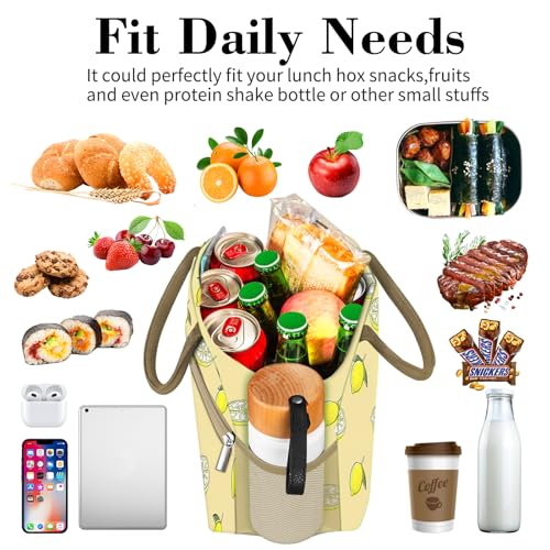 Coobiiya Lunch Bag for Women Men, Cute Lunch Tote Bags Insulated Reusable LunchBox Large Capacity Cooler Bag for Work Travel Picnic Green white - color: Lemon