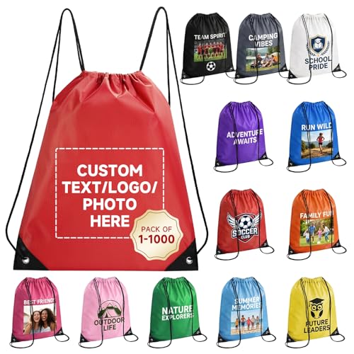 Custom Drawstring Bags With Logo, 2 Pcs Personalized Drawstring Backpacks Bulk String Bag for Travelling, Gym and for Everyday Use - color: Bright Red