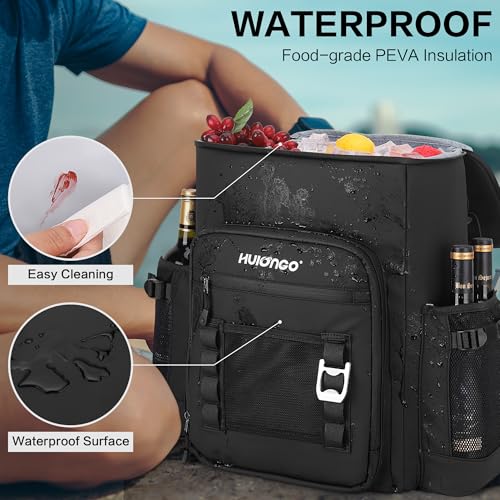 Hulongo Cooler Backpack, 30L Insulated Leakproof Soft Cooler Bag for 52 Cans, Lightweight Backpack for Beach, Picnic, Camping, Hiking, Fishing and Travel - color: Black
