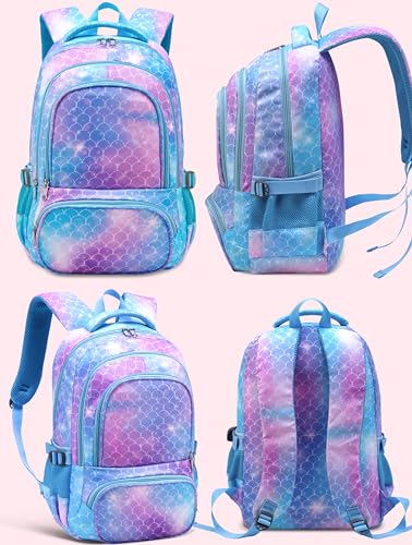 BLUEFAIRY Kids Backpacks for Girls 17 Inch Elementary Primary Middle School Bookbags with Laptop Compartment Back to School Bags for Childs Age 6-8 Mochilas Escolares para Niños Niñas Mermaid - color: Sky Blue