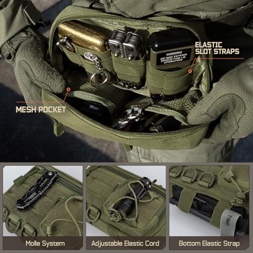 Molle Admin Pouch for Tactical Backpack, EDC Tool Pouch Organizer, Tactical Admin Pouch Molle, Belt Zipper Utility Waist Bag, Horizontal Phone Pouch with US Flag Patch - color: Army Green