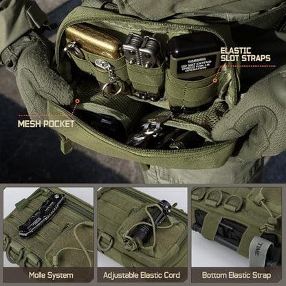 Molle Admin Pouch for Tactical Backpack, EDC Tool Pouch Organizer, Tactical Admin Pouch Molle, Belt Zipper Utility Waist Bag, Horizontal Phone Pouch with US Flag Patch - color: Army Green