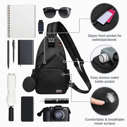Convertible Sling Bag with Coin Pocket, 11" Tablet Crossbody Mini Backpack with Headphone Jack Casual Pack for Women Men Travel, Black - color: Black, size: Large