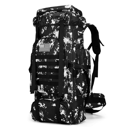 King'sGuard 70L Camping Hiking Backpack for Men Women Large Military Tactical Backpack Molle Rucksack Backpack for Outdoor - color: Black Lighting