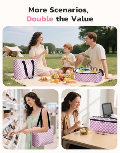 ISEYOU Beach Bag and Cooler Bag Set, 45L Waterproof XXL Foldable Tote with Zipper, 8 Pockets for Pool, Picnic, Travel - color: Pink