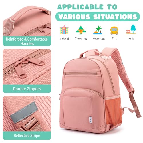 NOL Natural Organic Lifestyle Kids Backpack, School Backpacks for Teens Girls Boys, School Bookbag with Pencil Bag & Reflective Stripe for Elementary School - Dark pink - color: Dark Pink