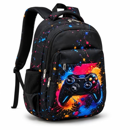 LEDAOU Girls Boys Backpack with Lunch Box, 3-Piece School Bookbag Set - color: Graffiti Game Console
