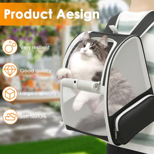 Cat Backpack Carrier, Pet Carrier for Small Dog Cat Puppy Kitten Bunny,Ventilated Mesh Design up to 15lbs, Foldable Animal Backpack Bag for Hiking Camping Travel (Grey) - color: Grey