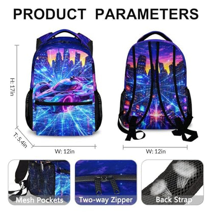 Boys Backpack Kids Schoolbag, Racing Car Bookbag for Kindergarten Primary Elementary Middle Durable Backpacks - color: Light Purple