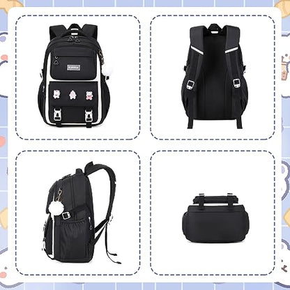 PIG PIG GIRL Girls Backpack, Kids Backpack for Girls with Anti-theft Back Pocket, Lightweight School Back Pack, Watrer Resistant, Bookbag for Elementary Primary School, Black - color: Black