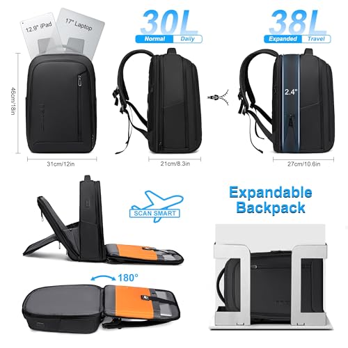 Fenree.geer Business Travel Backpack for Men, Expandable Water Resistant 17 Inch Laptop Backpack with USB Port, Black Computer Backpack for College/Work - size: Expandable