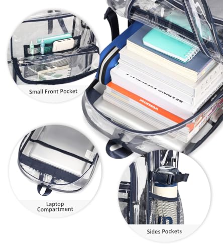 abshoo Big Heavy Duty Clear Backpack for School Girls Boys Transparent Bookbag for Middle High School (Navy) - color: Navy
