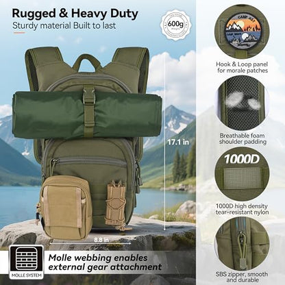 MARCHWAY Tactical Molle Hydration Pack with 2.5L TPU Water Bladder, Low-Profile Organized Military Backpack for Hiking, Cycling, Backpacking, Hunting, Running - color: Green