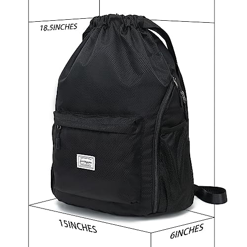 FUXINGYAO Drawstring Backpack Sports Gym Bag with Shoes Compartment, String Backpack Cinch for Women Men (Black) - color: Black