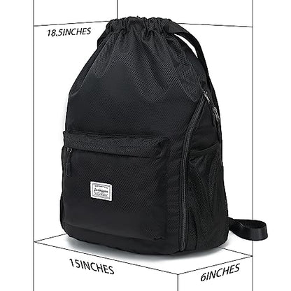 FUXINGYAO Drawstring Backpack Sports Gym Bag with Shoes Compartment, String Backpack Cinch for Women Men (Black) - color: Black