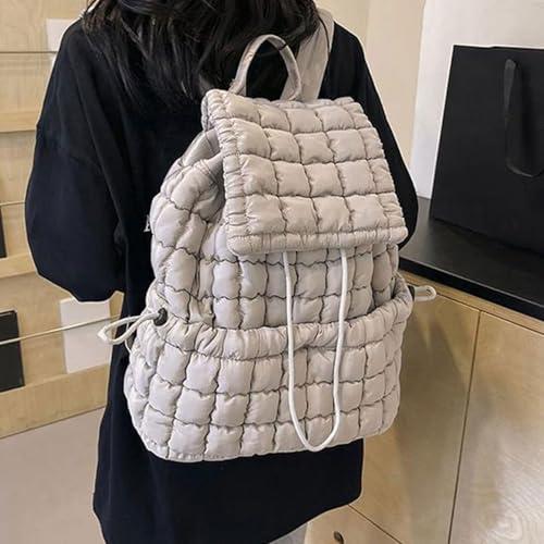 Quilted Backpack, Lightweight Casual Soft Daypack Large Capacity Quilted Backpack Purse, Ergonomic Versatile Polyester Puffy, for Travel Gym Hiker College (Grey)