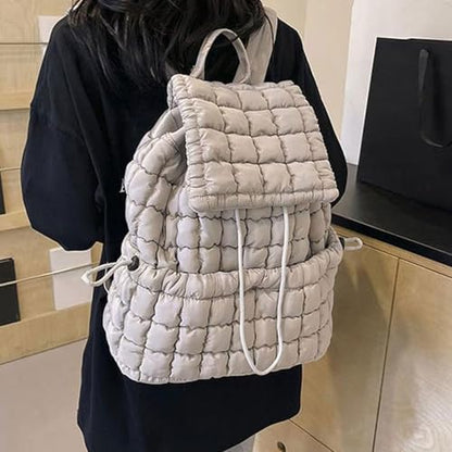Quilted Backpack, Lightweight Casual Soft Daypack Large Capacity Quilted Backpack Purse, Ergonomic Versatile Polyester Puffy, for Travel Gym Hiker College (Grey)