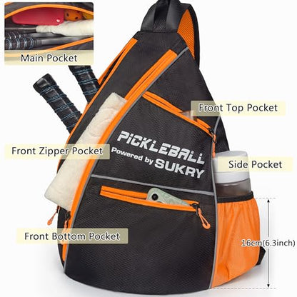 SUKRY Pickleball Bag Sling backpack with Water Bottle Holder for Men and Women Pickle ball Accessories Water-Resistant Sprot Bag - color: Orange