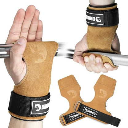 DMoose Fitness Weight Lifting Hooks (Pair) for Deadlifts, Pull Ups, Rows & Shrugs - Anti-Rip Nylon Strap Hand Grips with Thick Wrist Padding - Heavy Duty Wrist Straps for Weightlifting & Gym Workouts - color: Brown Lifting Grip