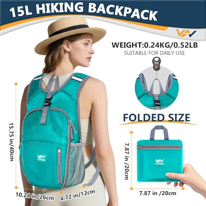 15L Foldable Hiking Backpack,Lightweight Packable Waterproof Machine Washable Daypack with Chest Strap,Small Folding Pack for Travel/Walking for Men&Women-0.52LB Green - color: Green
