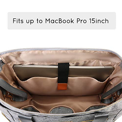 mommore Breast Pump Bag Diaper Tote Bag with 15 Inch Laptop Sleeve Fit Most Breast Pumps Like Medela, Spectra S1,S2, Evenflo - color: Grey