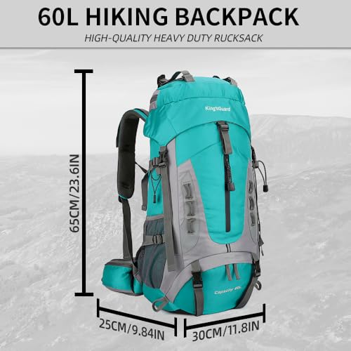 King'sGuard 60L Hiking Backpack for Men and Women Lightweight Camping Hiking Backpack with Rain Cover Large Waterproof Travel Backpack Backpacking Pack (Lake Blue) - color: Lake Blue