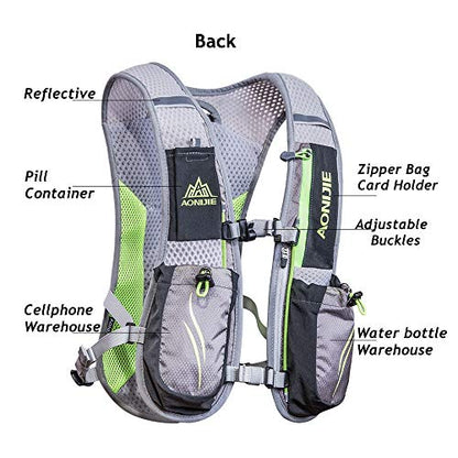 AONIJIE Hydration Vest Pack Backpack 5L 5.5L Marathoner Running Vest Race Hydration for Women and Men Trail Run Hiking Jogging - color: Gray
