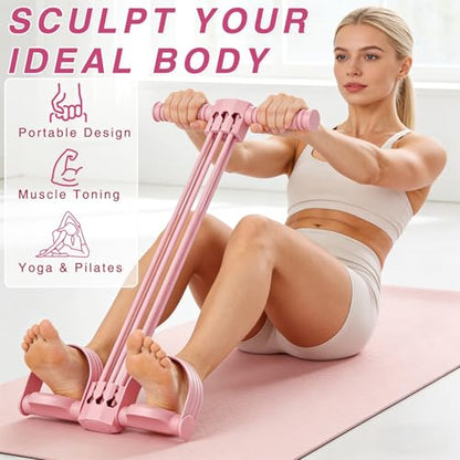 Pedal Resistance Bands with Handles,6-Tube Elastic Yoga Foot Pedal Resistance Band, Natural Rubber Tension Rope, Fitness Shaping Yoga for Abdominal, Leg, Arm and Back Slimming Trainingce - color: Pink