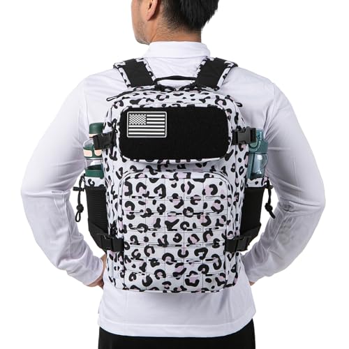 QT&QY 25L/45L Military Tactical Backpack For Men Molle Daypack 3 Day Bug Out Bag Hiking Rucksack With Bottle Holder - color: 25l Leopard