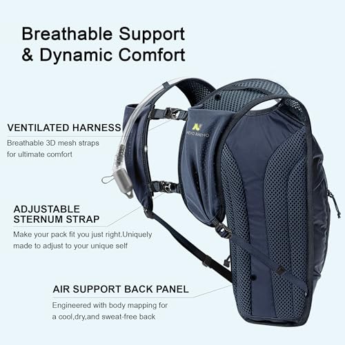 N NEVO RHINO Hydration Backpack,Water Backpack with 50 oz /1.5L Water Bladder, Bike Hydration Pack for Men Women, 6L Lightweight Hydration Hiking Backpack for Cycling Hiking - color: Navy Blue