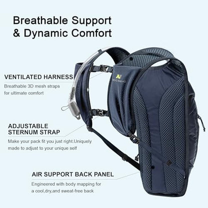 N NEVO RHINO Hydration Backpack,Water Backpack with 50 oz /1.5L Water Bladder, Bike Hydration Pack for Men Women, 6L Lightweight Hydration Hiking Backpack for Cycling Hiking - color: Navy Blue