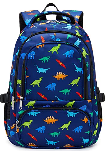 BLUEFAIRY Kids Backpack for Boys Elementary Primary Middle School Bags Back to School Bookbags Gifts Large Compartment with Tablet Sleeve Mochilas para niños 17" Dinosaur Navy Blue - color: Navy Blue
