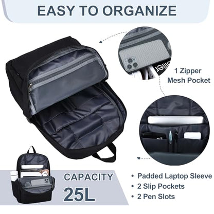 RAVUO Backpack for Men, Water Resistant Black School Backpacks Large Bookbag 15.6inch Laptop Back Pack College Daypack Schoolbag for Teen Boys Girls - color: Black