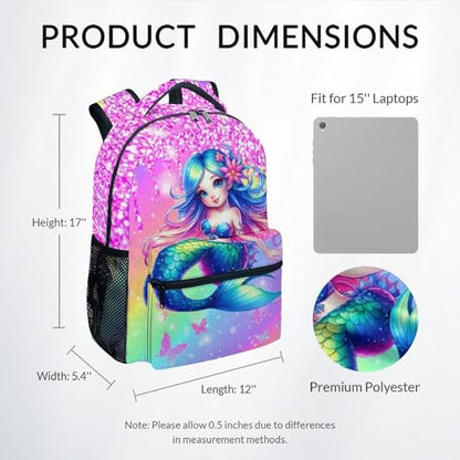 Mermaid Backpack for Girls School Bag with Pocket - Kids Toddler Animal Bookbag for Travel Daycare Summer Outing (17 Inch) - color: Light Pink