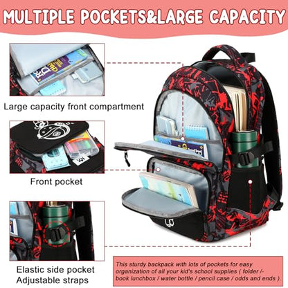 Bluboon Kids Backpack Boys Camo Bookbag Teens Elementary School Bag Daypack Travel Back Pack Middle school (Boy-red doodle) - color: Boy-red Doodle