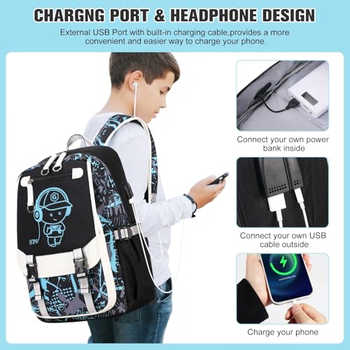 Bevalsa Backpack for Boys, Cool Luminous Boys Backpack with Sling Bag, Lunch Box & Pen Case, School Bags for Kids Children Teens Elementary Middle Schools, Bookbag Glow In The Dark (Green) - color: Green