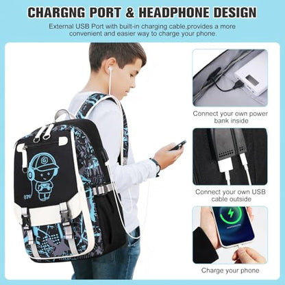 Bevalsa Backpack for Boys, Cool Luminous Boys Backpack with Sling Bag, Lunch Box & Pen Case, School Bags for Kids Children Teens Elementary Middle Schools, Bookbag Glow In The Dark (Green) - color: Green
